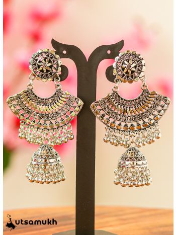 Silver Oxidised Jhumki Dangler