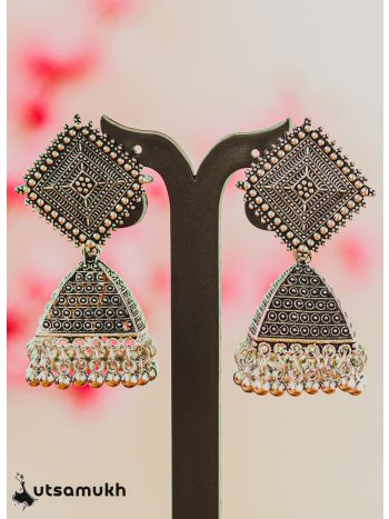 Silver Oxidised Square Jhumka